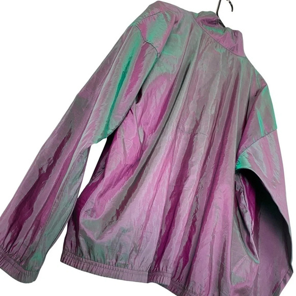 Vintage 90s Windbreaker Jacket Iridescent Unisex One Size Oversized XL Green - Picture 11 of 17